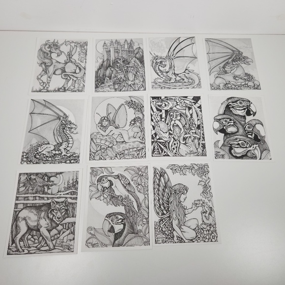 VTG Dan Thompson Fine Art Adult Coloring Book POSTCARDS Fantasy Dragon Fairy - Picture 1 of 8
